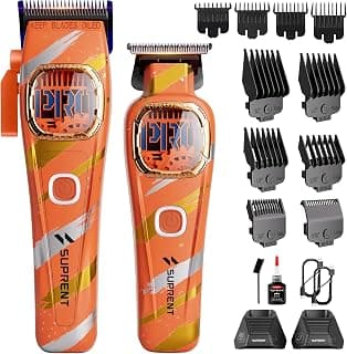 SUPRENT Sandstorm Professional Hair Clippers for Men - High Performance Motor Barber Clippers & Zero Gapped Trimmer Combo, Blue Titanium Blades, Cordless Hair Cutting Kit with Charging Stand