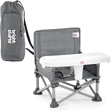 Bright Starts Pop ‘N Sit Portable Booster Seat, 3-in-1 Floor Seat, Travel High Chair & Toddler Booster with Feeding Tray, Indoor/Outdoor, Grey, 6 Months–3 Years