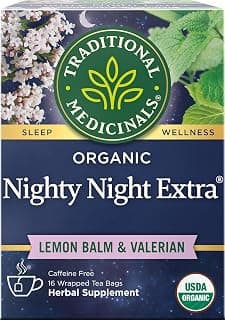 Traditional Medicinals Organic Nighty Night Extra, 16 Tea Bags | With Valerian Root for Relaxation