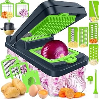 Includes Egg Separator, Food Container and Finger Guard, Non-slip Base, for Chopping, Slicing, Shredding, and Mincing