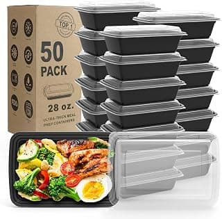 WGCC Meal Prep Containers - 50Pack 28OZ Food Containers With Lids, Disposable To Go, Stackable, Leakproof & Food Safe, Microwave, Freezer, Dishwasher Safe