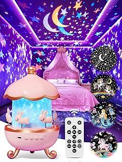 Carousel Night Light for Kids,15 Music+15 Films+315 Colors Star Projector for Kids Night Light Projector,360°+Remote+1200mah Unicorn Toys for Girls Room Decor,Autism Toys,Toddler Gifts for Girls Baby