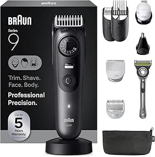 Braun All-in-One Series 9 Men’s Electric Beard Trimmer, Hair Clipper, Shaver & Razor for Face, Hair & Body, AIO 9535 with Gillette Labs Razor, Cordless