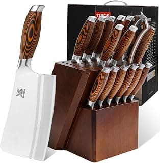 Knife Block Set 17-piece Knife Set with Wooden Block - German Steel Perfect Cutlery Set Gift