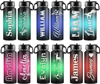 Custom Water Bottles with Name Double Side Insulated Stainless Steel Water Bottle with Straw Personalized Thermos Sports Bottle Christmas Gifts for Family Birthday Gifts for Boyfriend Dad Mom
