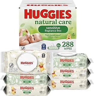 Natural Care Sensitive Baby Wipes, Unscented, Hypoallergenic, 6 Flip-Top Packs (288 Wipes Total)