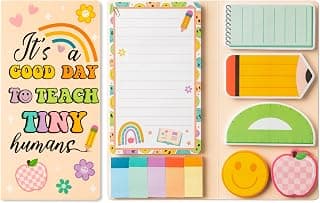 B1ykin Sticky Notes Set - 550 Sheets Memo Writing Pad, Retro Teacher Design | Self-Stick Notes Pages, Teacher Appreciation Gift, School Office Supplies, A Good Day to Teach Tiny Humans Design