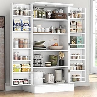 Trending on Amazon: 47” Pantry Cabinet, Kitchen Pantry Storage Cabinet with Doors and Adjustable Shelves,Freestanding Buffet Cupboards Sideboard for Living Room and Dinning Room (White)