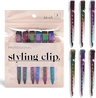 Kitsch Professional Alligator Clips for Hair Styling – 3.5" Aluminum Hair Sectioning Clips for Salon & Makeup Application | Lightweight for Stylists – Iridescent, 6 Pcs