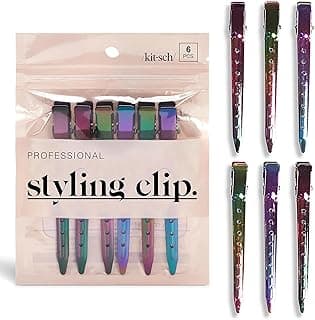 Kitsch Professional Alligator Clips for Hair Styling – 3.5" Aluminum Hair Sectioning Clips for Salon & Makeup Application | Lightweight for Stylists – Iridescent, 6 Pcs