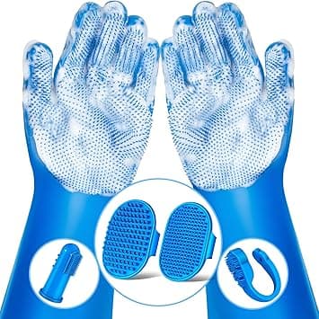 6PCS Pet Grooming Kit for Dogs,Cats and Horses | Dog Washing Gloves | Dog Bath Brush | Dog Bath Gloves | Dog Shampoo Brush | Pet Grooming Gloves | Dog Bath Supplies (Navy Blue)