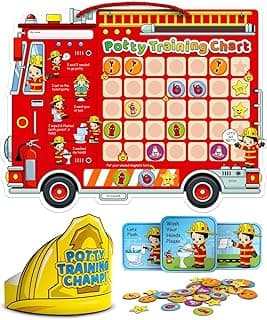 Potty Training Chart with 35 Stickers, 3 Reminder Stickers and Crown for Toddlers Boys and Girls - Potty Training Rewards for Kids - Fireman