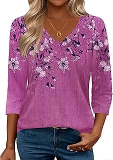 3/4 Length Sleeve Womens Tops Casual V Neck Shirts Soft Basic Tees Business Work Blouses