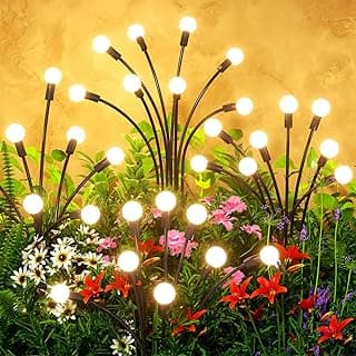 Solar Lights Outdoor(4 Pack,32 LEDs),Solar Lights Outdoor Waterproof for Garden Decor,4 Modes Firefly Light for Outdoor Decor,Big Bulb High Lumens Patio Decor,Sway by Wind,Gardening Gifts for Women