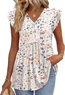 WIHOLL Womens Summer Tops 2026 Babydoll Shirts Ruffle Sleeve Spring Outfits Dressy Casual Blouses