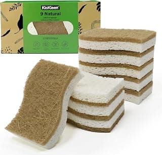 Compostable Cellulose and Coconut Walnut Scrubber Sponge - Eco Friendly Sustainable Sponges for Dishes