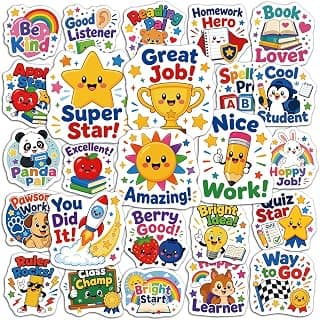 100PCS Back to School Stickers for Kids Teacher Supplies | Cute Waterproof Vinyl Reward Stickers for Classroom Decor, Teacher Must Haves & School Supplies for Kids