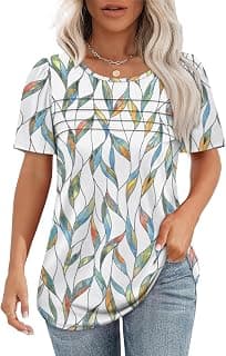 Hidden Gem Find: Womens T Shirts Short Sleeve Tops Dressy Casual Blouses Spring Summer Outfits Flowy Pleated Front Scooped Neck