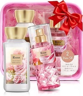 Bath and Body Gift Set for Women & Girls, Rose 2PCS Set for - Body Lotion, Body Mist, Personal Portable Body Care Travel Set for Birthday Mother's Day Gifts for Her and Him