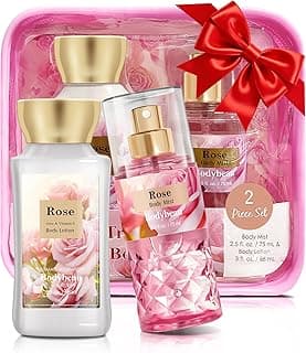 Bath and Body Gift Set for Women & Girls, Rose 2PCS Set for - Body Lotion, Body Mist, Personal Portable Body Care Travel Set for Birthday Mother's Day Gifts for Her and Him