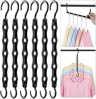HOUSE DAY College Dorm Essentials 6 Pack, Multifunctional Closet Organizers | Back to School, Closet Organizers and Storage Magic Space Saving Hangers with 5 Holes, Storage Organization for Closet- Black