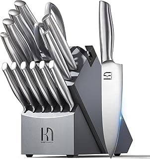 Innovative Steel, High Carbon Stainless, Enduring Sharpness, Ergonomic Handle, Quality Acacia Wood Block, Built-in Sharpener