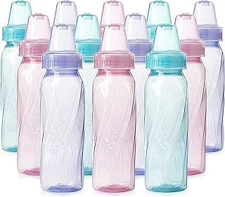 Evenflo Feeding Classic Tinted Plastic Standard Neck Bottles for Baby, Infant and Newborn, Pink/Lavender/Teal, 8 Oz, 12 Bottles
