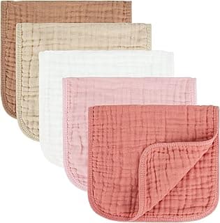 Baby Burp Cloths 100% Cotton Newborn Muslin Burp Cloths 10x20 inches Baby Essentials Pink & Coffee 5-Pack