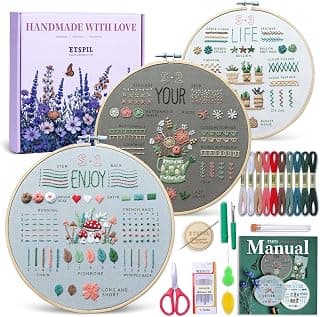 ETSPIL Embroidery Kit for Beginners, 4K Step-by-Step Video, Adults, Gift | 33 Stitches, No-Wash Pre-Printed Pattern, Magnetic Needle Minder, Bound Guide & Storage Tube - Calming Craft for Women