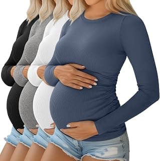 4 Pack Women's Maternity Shirts Long Sleeve Pregnancy Top