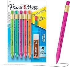 Paper Mate Handwriting Triangular Mechanical Pencils with Lead & Eraser Refills, 1.3mm, Fun Barrel Colors, 5 Count - School Supplies, Kids Writing