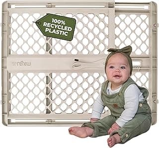 Toddleroo by North States - Renew 100% Recycled Plastic Baby Gate for Doorway; Sturdy for Indoor & Outdoor Use: Pressure Mounted, No Drill Gate; Made in USA; 26" to 42" Wide, 26" Tall; Sandstone