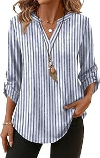 XIEERDUO 3/4 Length Sleeve Womens Tops V Neck T Shirts Both Side Buttons Blouses Business Casual Outfits Loose Fit