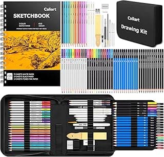 Caliart 176PCS Art Supplies Sketching Kit, 100 Sheets 3-Color Sketch Book | Graphite Colored Charcoal Watercolor & Metallic Pencils, Drawing Supplies Set Gifts for Adults Teens Girls Boys Kids