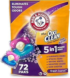 5-in-1 Benefits, Eliminates Tough Odors, Attacks Tough Stains, Whitens & Brightens, Lasting Freshness, Fresh Burst Scent