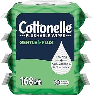 GentlePlus Flushable Wet Wipes with Aloe & Vitamin E, 4 Flip-Top Packs, 42 Wipes Per Pack (168 Total Wipes), Packaging May Vary