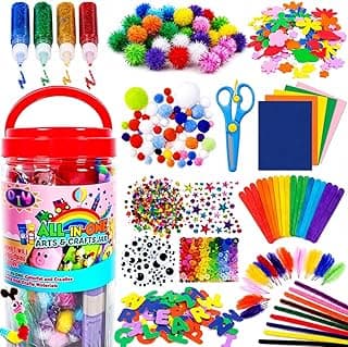 FUNZBO Arts and Crafts Supplies for Kids - Toddler DIY Craft Set | with Glitter Glue Sticks, Pipe Cleaners, Pom Poms , Popsicle Sticks Tools for School, Birthday Gifts for Boys & Girls Ages 4+