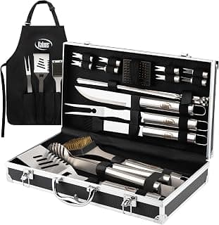 Kaluns Grilling Accessories, Gifts for Men Christmas Grilling Gifts for Dad, Heavy Duty Stainless Steel BBQ Grill Tools Set for Outdoor Grill with Aluminum Case and Apron, Birthday Gifts for Men Dad