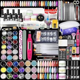 COSCELIA Acrylic Nail Kit for Beginners with Everything Professional Acrylics Powder 6pcs Gel Nail Polish 18pcs Glitter Decoration Powder Nails Kit Acrylic Set with Drill Light Gifts for Women