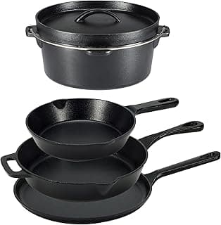 Amazon Basics Pre-Seasoned Cast Iron 5-Piece Cookware Set, Oven Safe, Cooks Evenly, 14.17 x 12.2 x 10.63 in, Black