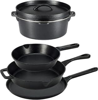 Amazon Basics Pre-Seasoned Cast Iron 5-Piece Cookware Set, Oven Safe, Cooks Evenly, 14.17 x 12.2 x 10.63 in, Black