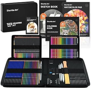 Shuttle Art 103 PCS Drawing Kit, Professional Drawing Supplies with Sketch, Charcoal, Colored, Graphite, Pastel Pencils & Sticks, Complete Drawing Tools and Paper Pads in Zipper Case for Artists&Kids