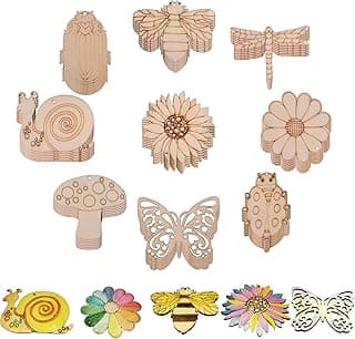 54PCS Unfinished Blank Wooden Insect Cutouts Craft for Kids | suit for Children's Painting DIY Room Decoration Gift Giving Surprise (54 Insect)
