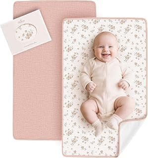 Soft & Foldable, Cotton Surface with Terry Backing & Waterproof Lining, for Newborn Girls & Boys, 30" x 17" (Pink,Blossom)