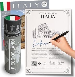 Italian Gifts for Women an Men | Real Piece of Italy | Highly Unique Italian Themed Gifts | Blank Certificate to Write in The Name of Your Choice | Rome Gift Ideas | Italian Christmas Gift