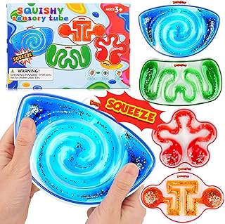 _SKIP_Squishy Sensory Toys for Kids - 4 Pack Fidget Toy Sensory Maze for Autism - Stress Relief Toys for Calm Down - Squeeze Fidget Toy Filled Goo, Glitter, Prizes for Kids Classroom, Goodie Bags Stuffers