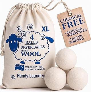 Handy Laundry Wool Dryer Balls 4-Pack, Reusable Natural Fabric Softener | Reusable Wool Dryer Balls, Natural Fabric Softener, Reduces Wrinkles, Alternative to Liquid Softener