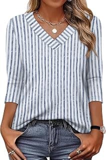 3/4 Length Sleeve Womens Tops V Neck T Shirts Summer Clothes Basic Blouses Dressy Casual 2026 Spring Outfits