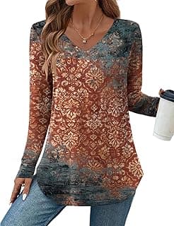 Long Sleeve Tops for Women V Neck Shirt Loose Fall Tunic Tops