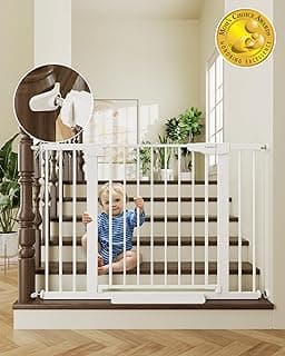 Cumbor 30-46" Baby Gate for Stairs, Auto Close Dog Gate for Doorways White | Toddler Safety Essentials for the House, Mom's Choice Awards Winner-Easy Install Pressure/Hardware Mounted Pet Gate for Dogs